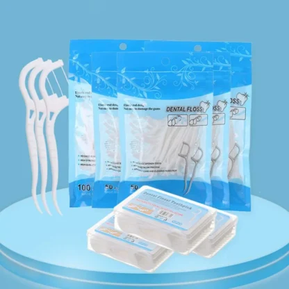 50/100 unids/bolsa hilo Dental plano desechable doble cabezal paquete familiar cuidado de higiene bucal cepillo Interdental ultrafino para hombres