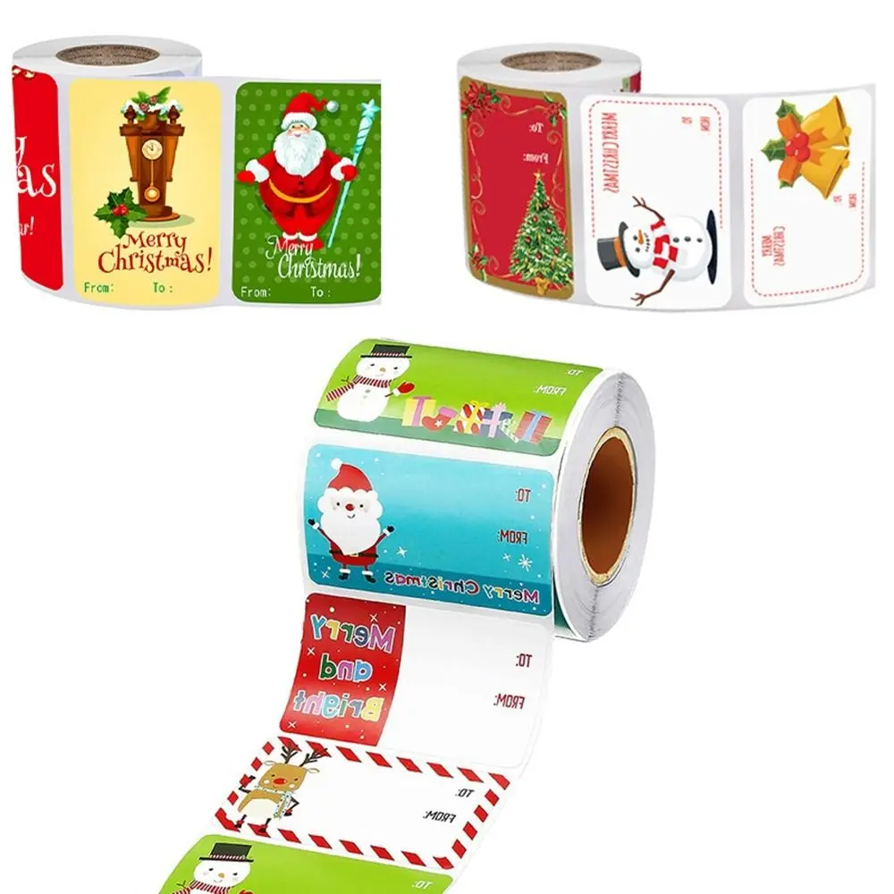 Nuevo Pegatinas navideñas de Color Kraft, rollo de pegatinas para regalos de Navidad, etiquetas de sellado autoadhesivas,