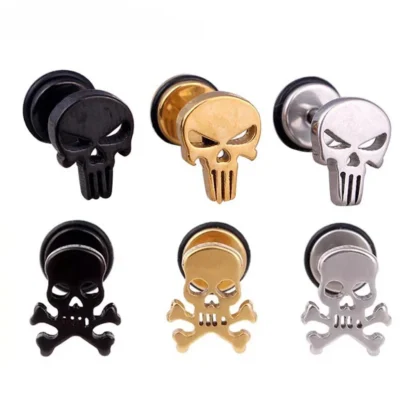 1 pieza de pendientes de calavera a la moda estilo Punk Rock para mujeres y hombres, joyería para Piercing en la oreja de hip hop de acero inoxidable de alta calidad