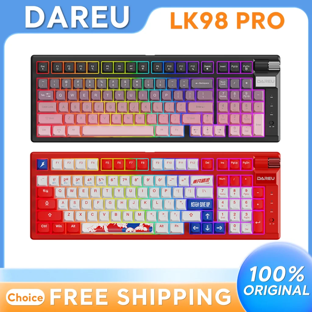 DAREU LK98 Pro Teclado mecánico inalámbrico para juegos Tri Mode 2,4G BT, tipo C intercambiable en caliente Esports personalizado 1000HZ ARGB regalo