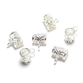 Conectores de agujeros grandes de 5 piezas, Latón chapado en oro rosa, cuentas de bolas chapadas en plata con dijes de ajuste de bucle, fabricación de collares y pulseras de joyería