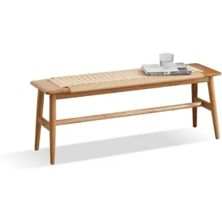 Playa de comedor tejida de 31,5 pulgadas con marco de banco de madera maciza de roble 100%, zapato de extremo de cama diseñado con cuerda tejida a mano