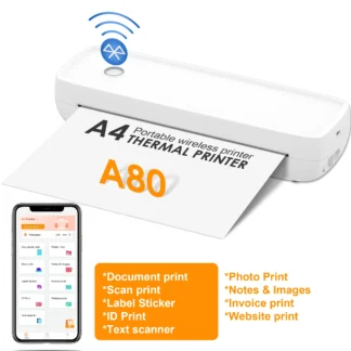Impresora inalámbrica pequeña portátil A80, compatible con letras estadounidenses de 8,5" x 11" y papel térmico A4, compatible con iOS Android y portátiles