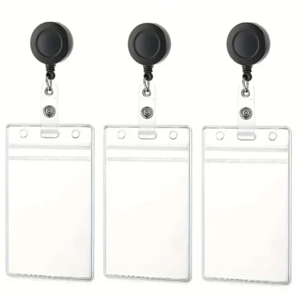 2 unidades de portatarjetas transparente para tarjetas de identificación, clip enrollable para insignias extensible, protector para tarjetas de crédito, adecuado para enfermeras, médicos y profesores