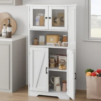Gabinete de almacenamiento de despensa de cocina con puertas y estantes, gabinetes de despensa independientes de 50,4 pulgadas, armario de madera, piso grande