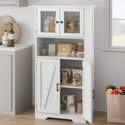 Gabinete de almacenamiento de despensa de cocina con puertas y estantes, gabinetes de despensa independientes de 50,4 pulgadas, armario de madera, piso grande