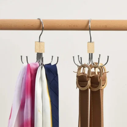 Gancho Multifuncional 360 °   Gancho giratorio de madera de seis garras, colgador de almacenamiento, bolsa para colgar ropa, cinturones de Metal, organizador para el hogar