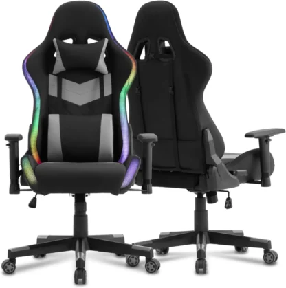 Silla para juegos de ordenador con luces LED, silla para videojuegos Rgb con cuero cómodo y respaldo alto, silla para juegos con