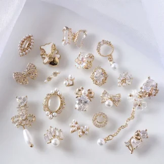 Colgante de mariposa para manicura, accesorio de lujo para decoración de uñas, con lazo, oso, aleación, circonita, perla, Metal, 10 piezas