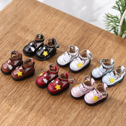 1 par de zapatos de uniforme OB11 de cuero PU DIY Mini DOD Y hireoxing zapatos de muñeca ligeros 1:12 Mini muñeca botas de cuero muñecas de arcilla