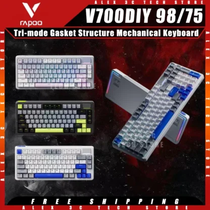 Teclado mecánico RAPOO V700DIY, estructura de junta de intercambio en caliente inalámbrica multimodo, ergonómico, teclado para juegos Esports, accesorio para Pc