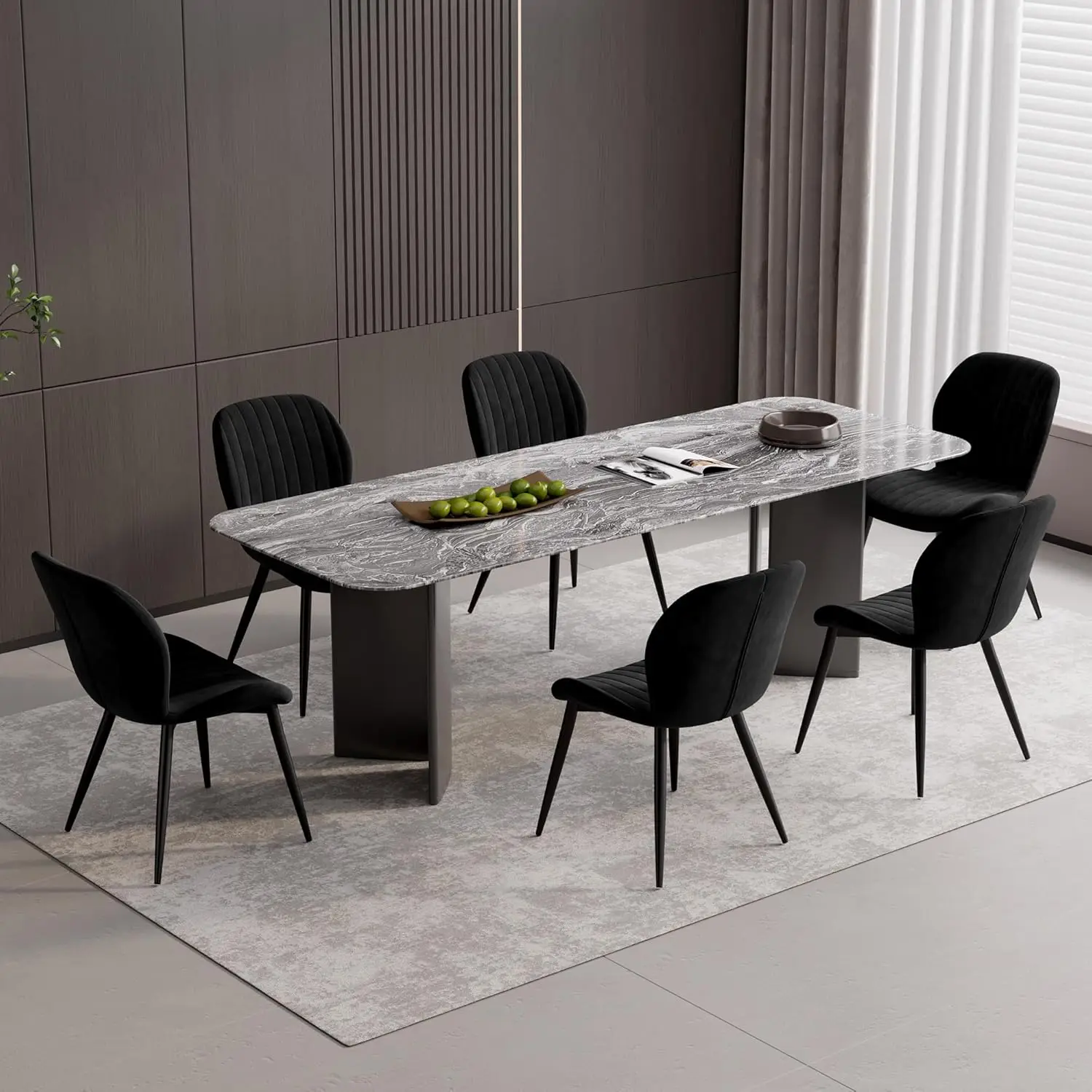 Juego de 6 sillas de comedor de terciopelo modernas, sillas de comedor tapizadas con cojines Thi, patas de Metal, silla Ba con armadura