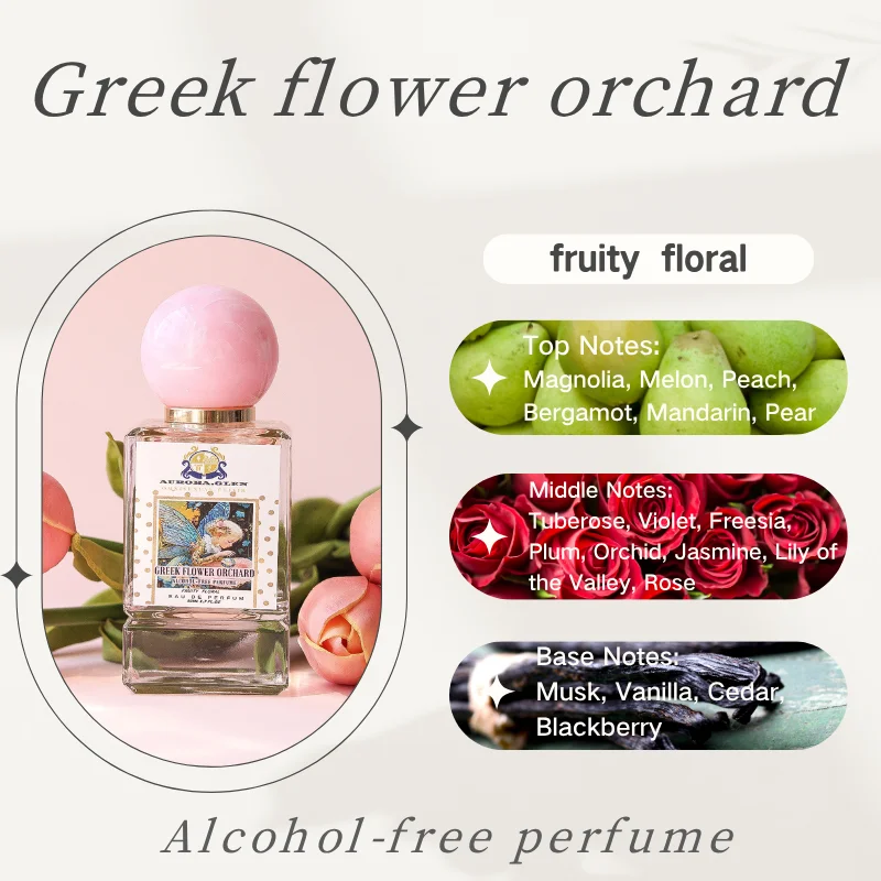 Parfum sin Alcohol, huerto de flores griegas, Perfume Floral afrutado para mujer, bergamota, rosa, almizcle, larga duración, brillante, Scen mediterráneo