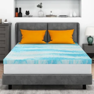 Protector de colchón completo, adorno de cama de espuma viscoelástica de gel de 2 pulgadas para cama de tamaño completo, certificado CertiPUR-EE. UU., azul