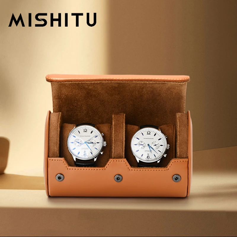 MISHITU-rollo de almacenamiento de reloj con 1/2/3 ranuras, bolsa de viaje, caja de presentación de reloj de cuero Vintage portátil, bolsa de almacenamiento, organizador de reloj, regalo para hombre