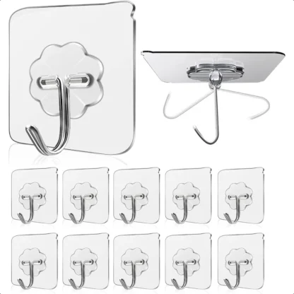 Ganchos de pared de 33 libras máximos, transparentes, sin costuras, impermeables y resistentes al aceite, ganchos adhesivos para abrigos y toallas, paquete de 10