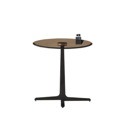 Mesa auxiliar moderna y elegante con tapa de cristal, mesita de noche redonda con acento metálico para