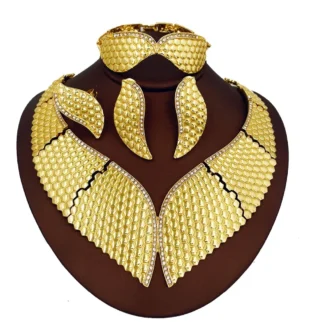 Conjunto de joyería de boda africana, collar grande exagerado, pulsera, pendiente, anillo, Color dorado de 18 quilates, regalos de joyería de fiesta africana de Dubái