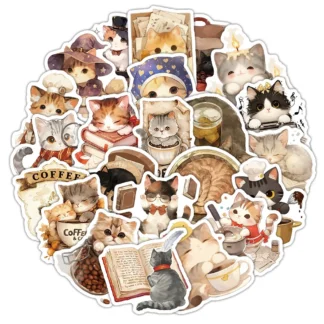 10/54 Uds pegatinas de gato Kawaii decoración de café pegatina de grafiti de dibujos animados Animal DIY equipaje portátil teléfono guitarra coche bicicleta calcomanías