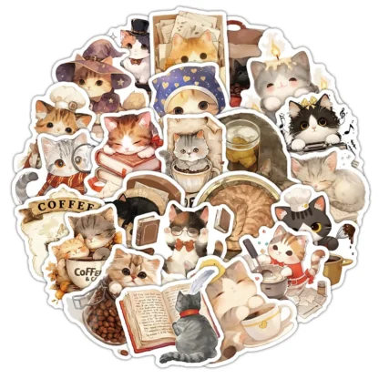 10/54 Uds pegatinas de gato Kawaii decoración de café pegatina de grafiti de dibujos animados Animal DIY equipaje portátil teléfono guitarra coche bicicleta calcomanías