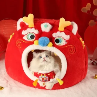 Cama para gatos para Año Nuevo Chino, cama para mascotas para despertar la bestia león, cama para gatos para mantener el calor en otoño e invierno