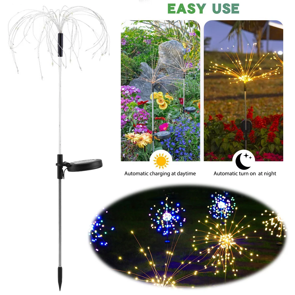 Luces solares de fuegos artificiales, luces solares impermeables para jardín al aire libre, luz de hadas Solar para Patio, camino, césped, decoración de macizo de flores, 2 uds.