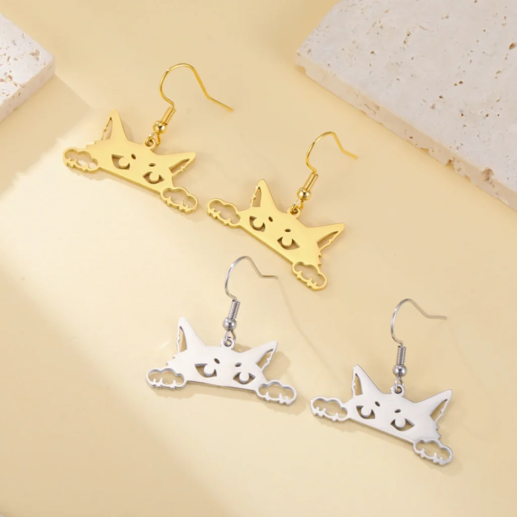 Cazador-pendientes de gato furtivo para mujeres y niñas, aretes colgantes de acero inoxidable con bonito Animal y gatito, joyería, regalo de cumpleaños, novedad de 2025