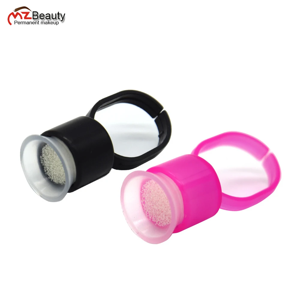Tazas de anillo de tinta para tatuaje, tapa de anillo de pigmento Microblading con esponja, herramienta de tatuaje de plástico, suministros de accesorios de maquillaje permanente, 100 Uds.