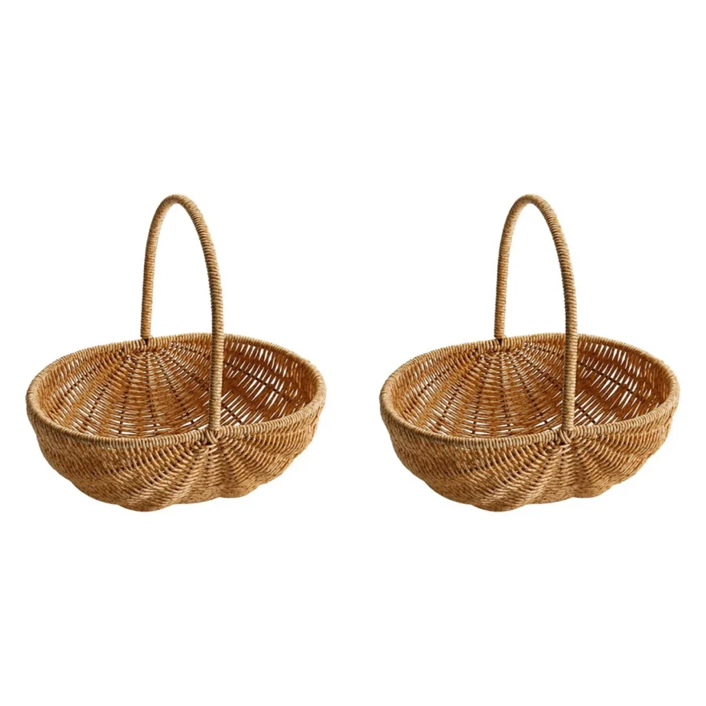 BAAU 2X Cesta de mimbre con asa Cesta de mimbre Cesta de flores para boda Picnic, frutas, verduras, organización
