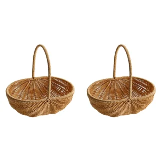 BAAU 2X Cesta de mimbre con asa Cesta de mimbre Cesta de flores para boda Picnic, frutas, verduras, organización