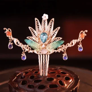 Horquilla con colgante de cuentas de plumas chapadas en oro para mujer, tocado Hanfu antiguo