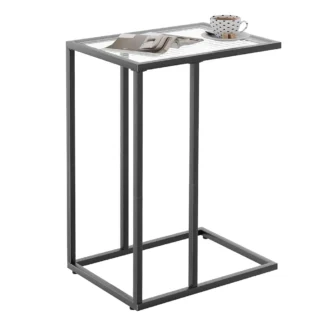 Mesa auxiliar en forma de C, mesas auxiliares de sofá de vidrio para sala de estar, mesa de sofá moderna pequeña con marco de Metal, mesa de bandeja de TV para