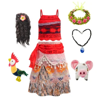 Disfraces de Cosplay de Moana, ropa para niñas, vestido de princesa, traje de playa de verano de aventura, conjunto de collar elegante para fiesta de Halloween