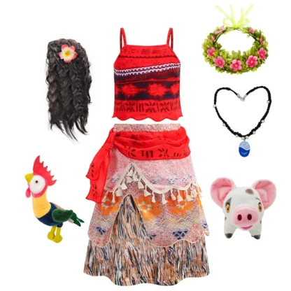 Disfraces de Cosplay de Moana, ropa para niñas, vestido de princesa, traje de playa de verano de aventura, conjunto de collar elegante para fiesta de Halloween