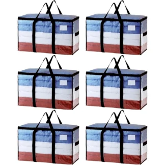 Bolsas para mudanzas extragrandes, paquete de 6 bolsas transparentes resistentes para almacenamiento con ventana visible, asas envolventes, bolsas de almacenamiento
