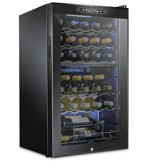 Schmecke Refrigerador enfriador de vino de doble zona para 33 botellas con Lo |   Gran bodega independiente |   41F-64F Temperatura digital