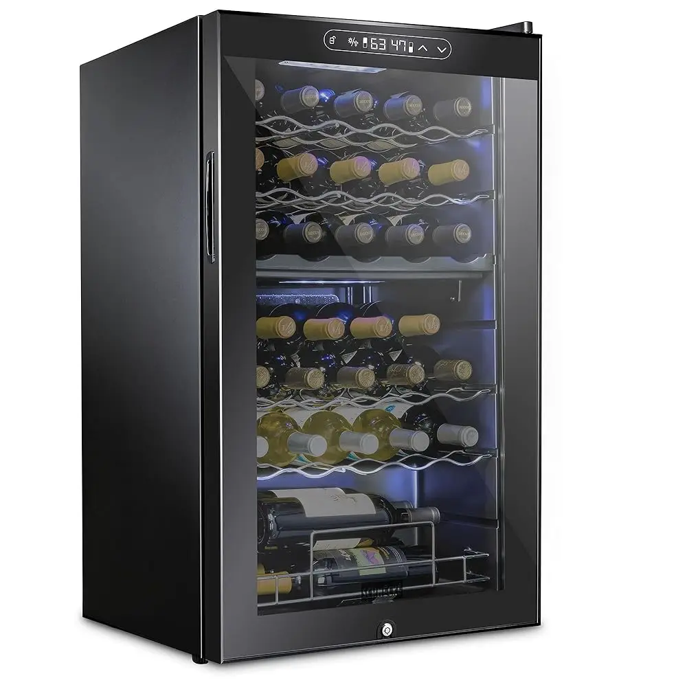 Schmecke Refrigerador enfriador de vino de doble zona para 33 botellas con Lo |   Gran bodega independiente |   41F-64F Temperatura digital