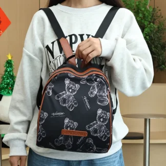 Mochila con estampado de oso lindo para mujer, mochila vintage liviana, bolso escolar pequeño de moda para niñas, mochila informal de moda
