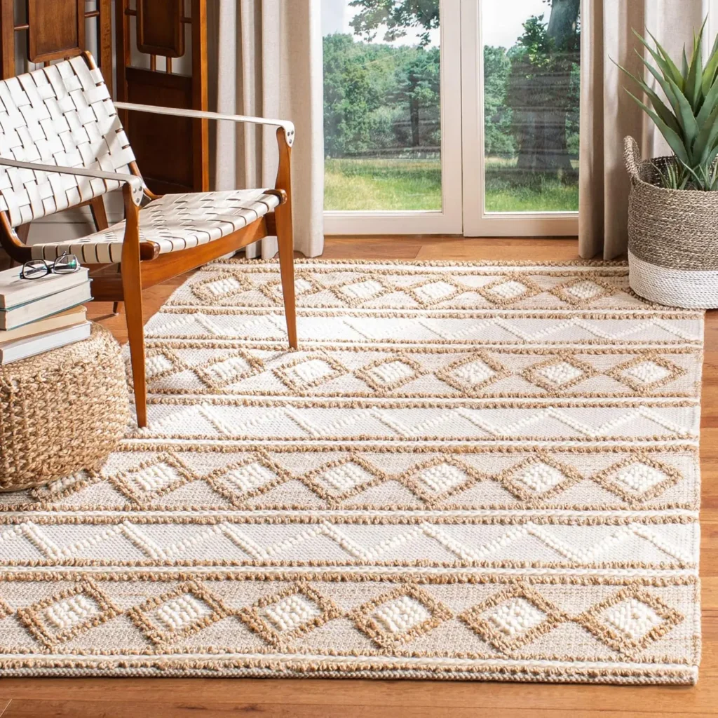 Alfombra de área de colección de fibra natural - 6' X 9', beige y marfil, yute y lana tribales bohemios marroquíes hechos a mano, I para áreas de alto tráfico