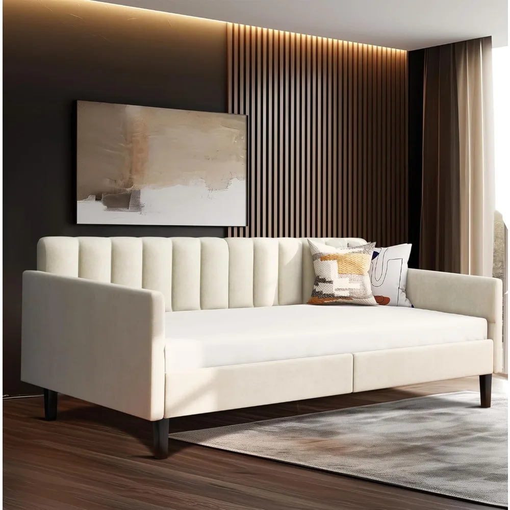 Sofá cama tapizado tamaño doble - Estructura de cama nido capitoné de terciopelo para salón Beige