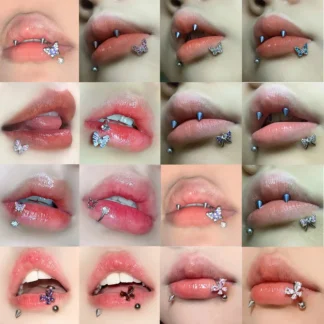 1 pieza de cristal mariposa Labret Piercing labio anillo forma C Acero inoxidable Ins dulce fresco Y2K chica Piercing cartílago joyería del cuerpo