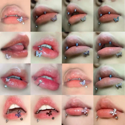 1 pieza de cristal mariposa Labret Piercing labio anillo forma C Acero inoxidable Ins dulce fresco Y2K chica Piercing cartílago joyería del cuerpo