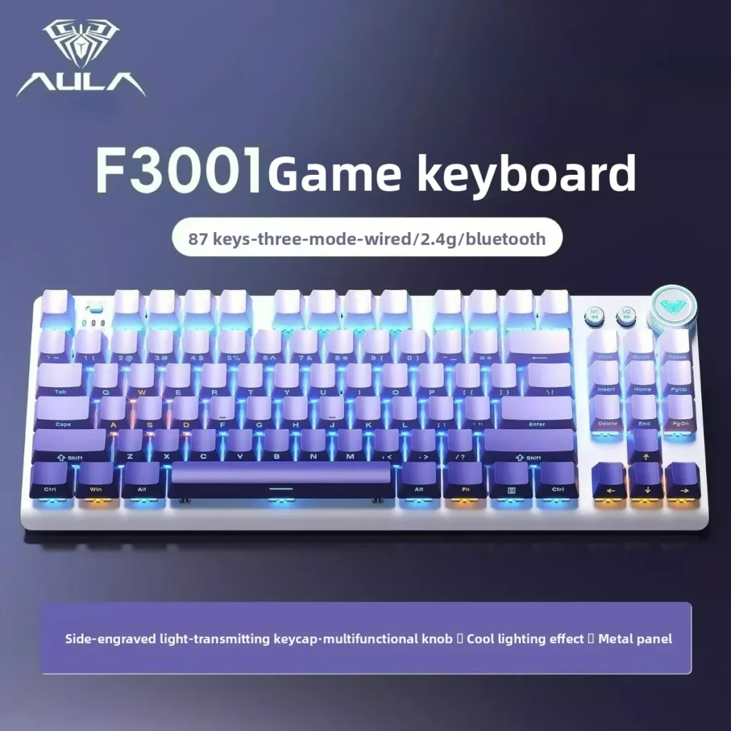 AULA F3001 teclado inalámbrico Esports Bluetooth con cable 87 teclas retroiluminación accesorios de teclado para juegos para Windows/Mac/IOS/Android