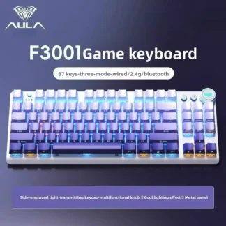 AULA F3001 teclado inalámbrico Esports Bluetooth con cable 87 teclas retroiluminación accesorios de teclado para juegos para Windows/Mac/IOS/Android