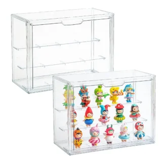 Vitrinas acrílicas para coleccionables, cajas de estantes transparentes de 3 niveles para figuras, figura de acción miniatura a prueba de polvo y apilable