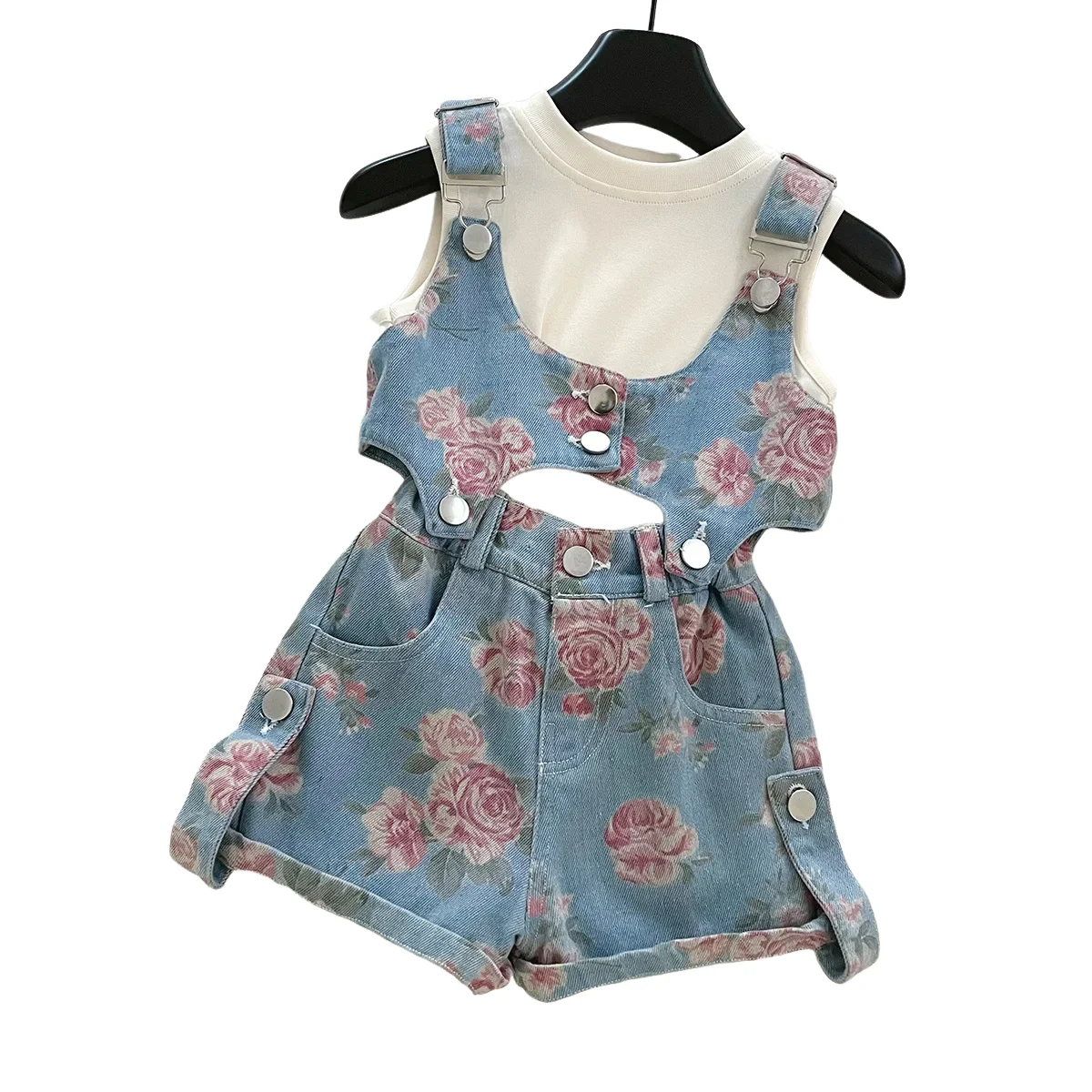 Conjunto de 3 uds de camisetas vaqueras florales de verano para niñas, conjunto con camiseta interior fina, traje fresco para niñas de 2 a 10 años