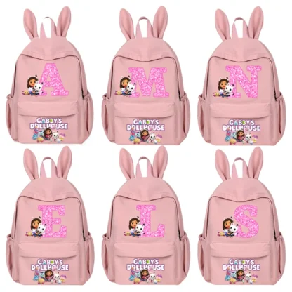 Mochila escolar Gabby Dollhouse para niñas, mochila de gran capacidad para estudiantes de primaria, mochila con estampado de Gabbycat de dibujos animados, regalo de conejo rosa