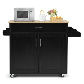 Isla de cocina, carrito rodante con ruedas, carrito de almacenamiento de cocina con estante ajustable, cajón, estante para especias, soporte para toallas y