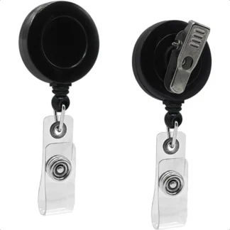 Paquete de 5 carretes retráctiles para tarjetas de identificación con clip de cocodrilo giratorio, paquete a granel, insignia premium negra