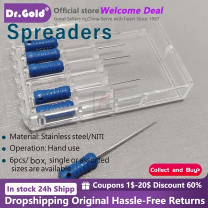 6 unids/caja esparcidores de dedos dentales uso manual raíz de acero inoxidable Cannal Endo archivos instrumento endodóntico taladros de dentista 25mm